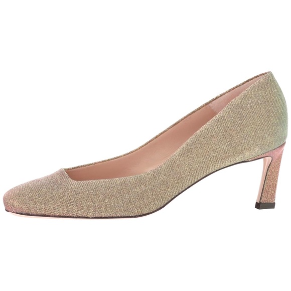 Stuart Weitzman Chelsea Gold Heel Pump Square Toe Dress Evening Fashion Shoe 9.5 - Picture 2 of 14